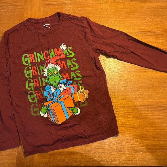 Old Navy Long Sleeve T Grinchmas Grinch Maroon L 10-12 - Picture 1 of 2